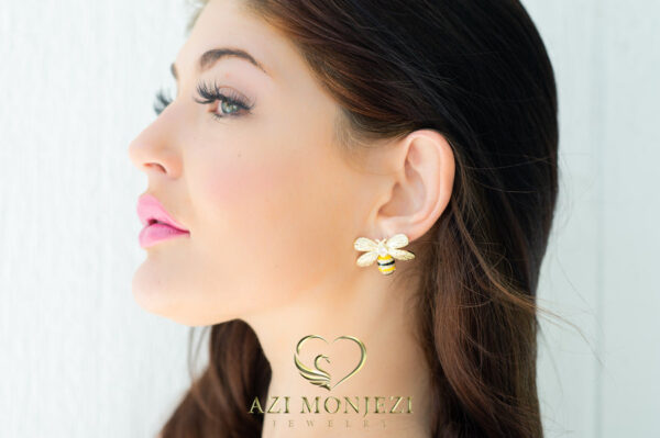 BEE MINE - 18K Gold Plated Enameled Bee Earrings - Image 5