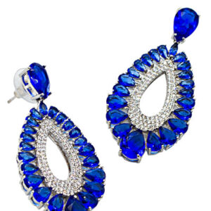 BLUE EYE - 18K Powder Gun Plated Saphire Drop Earrings
