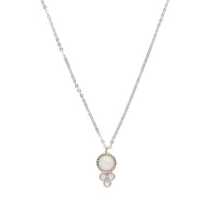 DARA - 18K White Gold Plated Drop Bazel Flower White Opal Necklace