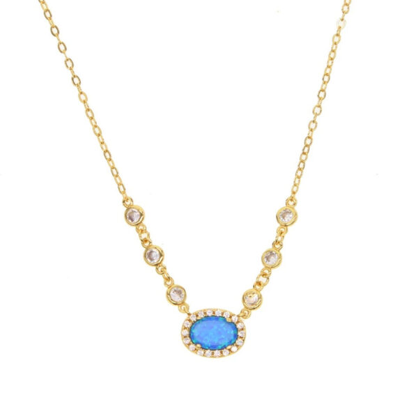 SUNSHINE - 18K Gold Plated Fire Blue Opal Bazel Diamond Beaded Necklace