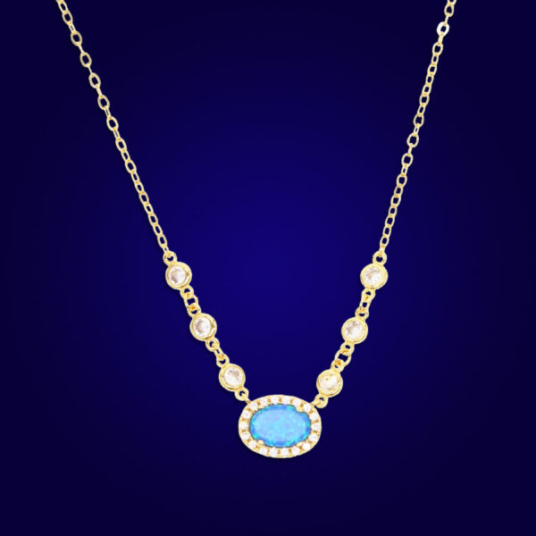 SUNSHINE - 18K Gold Plated Fire Blue Opal Bazel Diamond Beaded Necklace - Image 3
