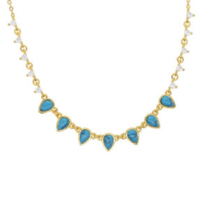 CLASSY SASSY - 18K Gold Plated Turquoise & Diamond Beaded Bazel Necklace
