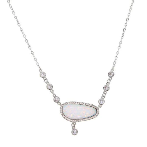 STUNNING ME - 18K Gold Plated Fire Opal & Diamond Beaded Bazel Necklace - Image 4