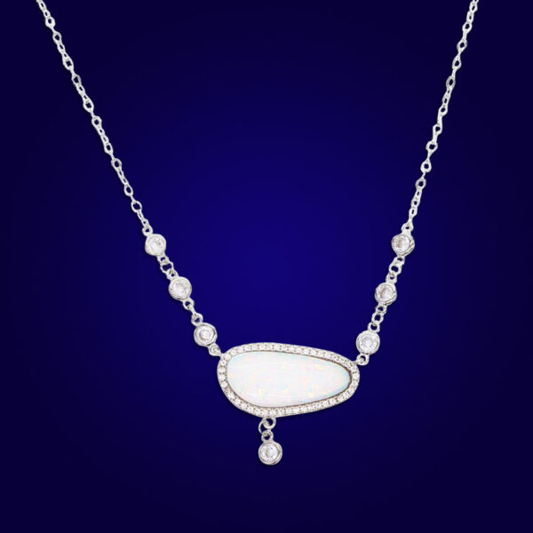 STUNNING ME - 18K Gold Plated Fire Opal & Diamond Beaded Bazel Necklace - Image 3