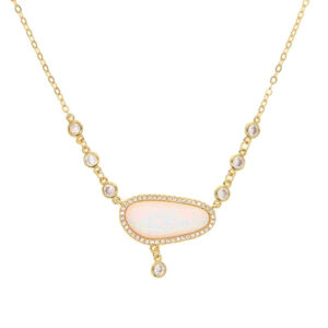 EMPOWER ME - 18K Gold Plated Fire Opal & Diamond Bazel Drip Necklace