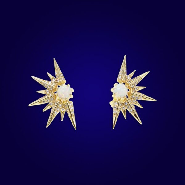 ARIA - 18K Gold Plated Star & Opal Diamond Earrings - Image 3
