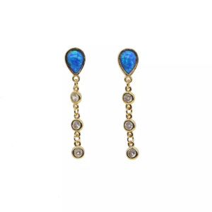 EMOTIONAL - 18K Gold Plated Fire Blue Opal Dainty Drop Diamond Beaded Earrings