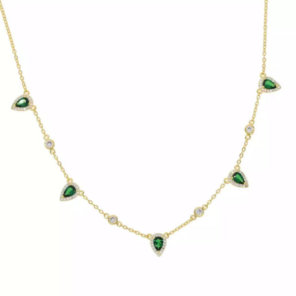 SUPER FAB - 18K Gold Plated Emerald Diamond Beaded Necklace