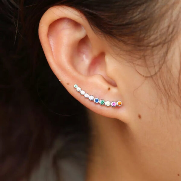 MINIMAL - 18K Multi Color Stone Stud Earrings - Image 3
