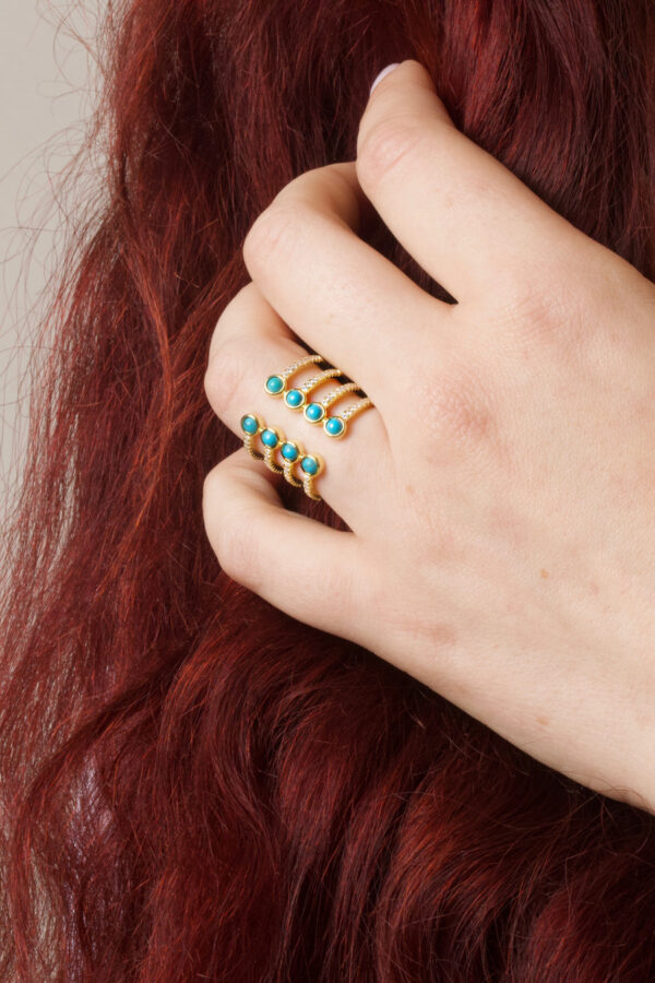 STRONG - 18K Gold Plated Turquoise Adjustable Ring - Image 3