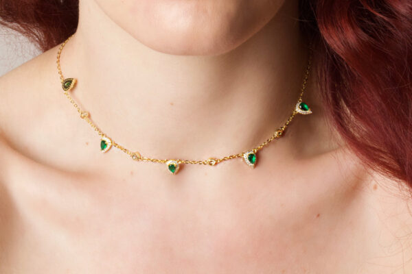 SUPER FAB - 18K Gold Plated Emerald Diamond Beaded Necklace - Image 3