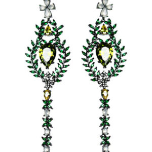 BOHOO CHICK - 18K Gold Plated Gun Powder Finish Statement Emerald Earrings