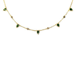 EMERALD - 18K Gold Plated Emerald Beaded Bazel Necklcae